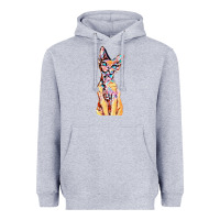Heather Grey Colorful Cat Heavyweight Hoodie - PixelFlow