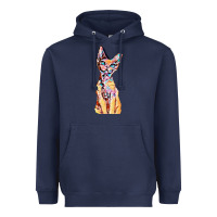 Navy Colorful Cat Heavyweight Hoodie - PixelFlow