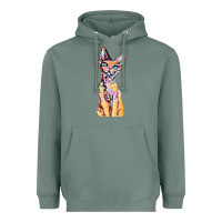 Sage Colorful Cat Heavyweight Hoodie - PixelFlow