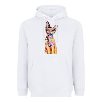 White Colorful Cat Heavyweight Hoodie - PixelFlow