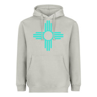 Moon Dust New Mexico Zia Sun in Turquoise Blue Heavyweight Hoodie - PixelFlow