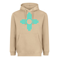 Mushroom New Mexico Zia Sun in Turquoise Blue Heavyweight Hoodie - PixelFlow