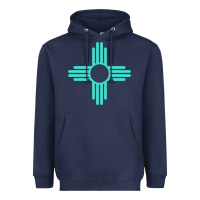 Navy New Mexico Zia Sun in Turquoise Blue Heavyweight Hoodie - PixelFlow