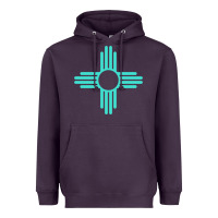 Plum New Mexico Zia Sun in Turquoise Blue Heavyweight Hoodie - PixelFlow