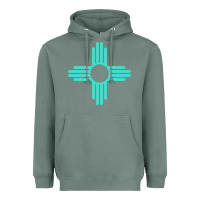 Sage New Mexico Zia Sun in Turquoise Blue Heavyweight Hoodie - PixelFlow
