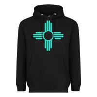 Black New Mexico Zia Sun in Turquoise Blue Heavyweight Hoodie - PixelFlow