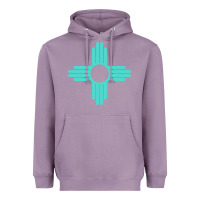 Lavender New Mexico Zia Sun in Turquoise Blue Heavyweight Hoodie - PixelFlow