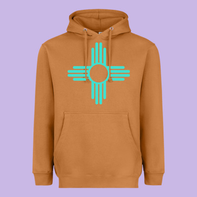 New Mexico Zia Sun In Turquoise Blue Heavyweight Hoodie Designed By Pixelflow