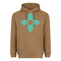 Toasted Coconut New Mexico Zia Sun in Turquoise Blue Heavyweight Hoodie - PixelFlow