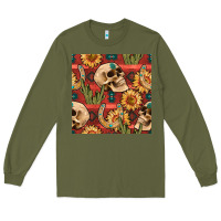 Army Green western skull aztec seamless pattern Long Sleeve Tee - BundleAndBundleShop