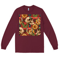 Burgundy western skull aztec seamless pattern Long Sleeve Tee - BundleAndBundleShop