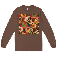 Chestnut western skull aztec seamless pattern Long Sleeve Tee - BundleAndBundleShop