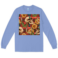 Colony Blue western skull aztec seamless pattern Long Sleeve Tee - BundleAndBundleShop