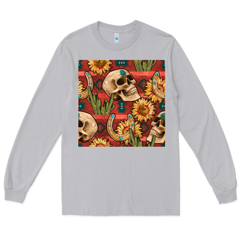 Western Skull Aztec Seamless Pattern Long Sleeve Tee by BundleAndBundleShop | Teevron