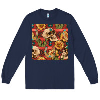 Navy western skull aztec seamless pattern Long Sleeve Tee - BundleAndBundleShop
