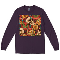 Plum western skull aztec seamless pattern Long Sleeve Tee - BundleAndBundleShop