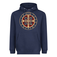 Navy Saint Benedict Medal 1 Heavyweight Hoodie - SnappyArt