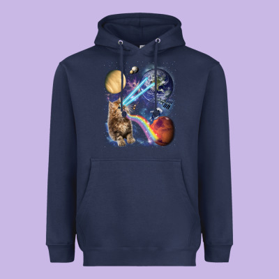 Fluffy Kitten Shoot Laser Rainbow Space Galaxy, Cat Gifts Heavyweight Hoodie Designed By Snappyart