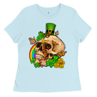 Baby Blue St. Patrick's boho skull Ladies Tee - OliviaCreatesArt