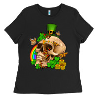 Black St. Patrick's boho skull Ladies Tee - OliviaCreatesArt