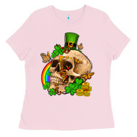 Bubblegum Pink St. Patrick's boho skull Ladies Tee - OliviaCreatesArt