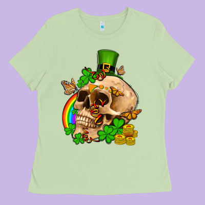 St. Patrick's Boho Skull Ladies Tee Designed By Oliviacreatesart