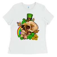 White St. Patrick's boho skull Ladies Tee - OliviaCreatesArt