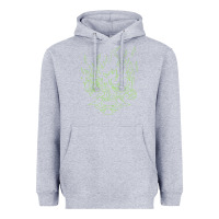 Heather Grey Cyberpunk samurai Neon Green Heavyweight Hoodie - FloraArt