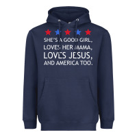 Navy she's a good girl, she's loves her mama, loves jesus t shirt Heavyweight Hoodie - FloraArt