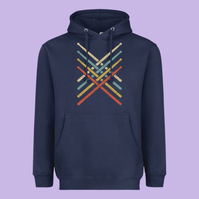 Retro Vintage Drummer Tshirt 70s 80s Distressed Drum Sticks Long Sleev Heavyweight Hoodie Designed By Floraart