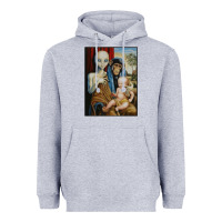 Heather Grey alien chimp baby religion conspiracy poster Heavyweight Hoodie - FloraArt