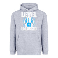 Heather Grey Level 18 Unlocked Birthday 18 Years Gamer Premium T Shirt Heavyweight Hoodie - FloraArt