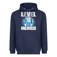 Navy Level 18 Unlocked Birthday 18 Years Gamer Premium T Shirt Heavyweight Hoodie - FloraArt