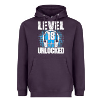 Plum Level 18 Unlocked Birthday 18 Years Gamer Premium T Shirt Heavyweight Hoodie - FloraArt
