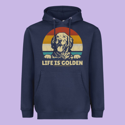 Golden Retriever Dog Life Is Golden Retro Vintage Heavyweight Hoodie Designed By Artmosaic