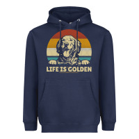 Navy Golden Retriever Dog Life is golden retro vintage Heavyweight Hoodie - ArtMosaic
