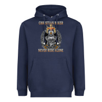 Navy jesus christian biker never ride alone Heavyweight Hoodie - ArtMosaic
