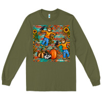 Army Green fall scarecrow seamless pattern Long Sleeve Tee - BundleAndBundleShop