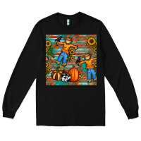 Black fall scarecrow seamless pattern Long Sleeve Tee - BundleAndBundleShop