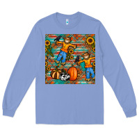 Colony Blue fall scarecrow seamless pattern Long Sleeve Tee - BundleAndBundleShop