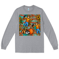 Heather Grey fall scarecrow seamless pattern Long Sleeve Tee - BundleAndBundleShop