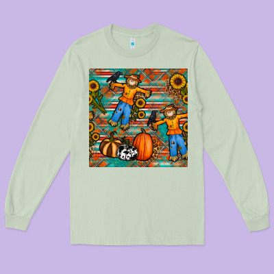 Fall Scarecrow Seamless Pattern Long Sleeve Tee Designed By Bundleandbundleshop