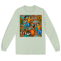 Matcha fall scarecrow seamless pattern Long Sleeve Tee - BundleAndBundleShop