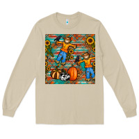 Mushroom fall scarecrow seamless pattern Long Sleeve Tee - BundleAndBundleShop