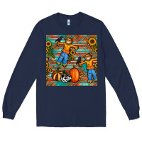 Navy fall scarecrow seamless pattern Long Sleeve Tee - BundleAndBundleShop