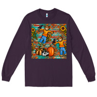 Plum fall scarecrow seamless pattern Long Sleeve Tee - BundleAndBundleShop