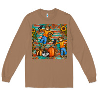 Toasted Coconut fall scarecrow seamless pattern Long Sleeve Tee - BundleAndBundleShop