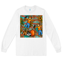 White fall scarecrow seamless pattern Long Sleeve Tee - BundleAndBundleShop