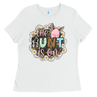 White Easter Day The hunt is on Ladies Tee - OliviaCreatesArt