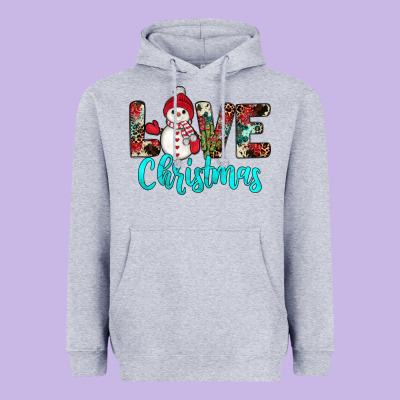 Love Christmas Snowman Heavyweight Hoodie Designed By Jahusdesignshop